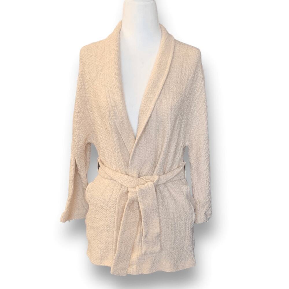Massimo Dutti Linen Blend Textured Belted Cardigan Sweater Small Knit Minimalist - Picture 3 of 11